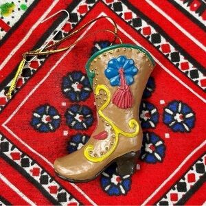 1990s Cowboy Boot High Heel Christmas Ornament Western Kitschy Southwest Vintage